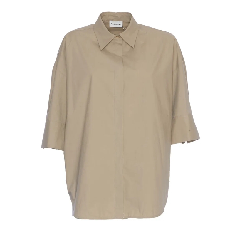 P.A.R.O.S.H. Chemise Relaxed Oversized Cotton Shirt With Button Closure Neutrals