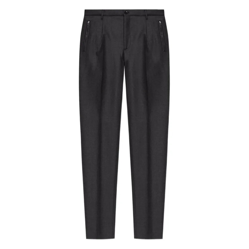 Etro Chino Grey Wool Flannel Trousers Black