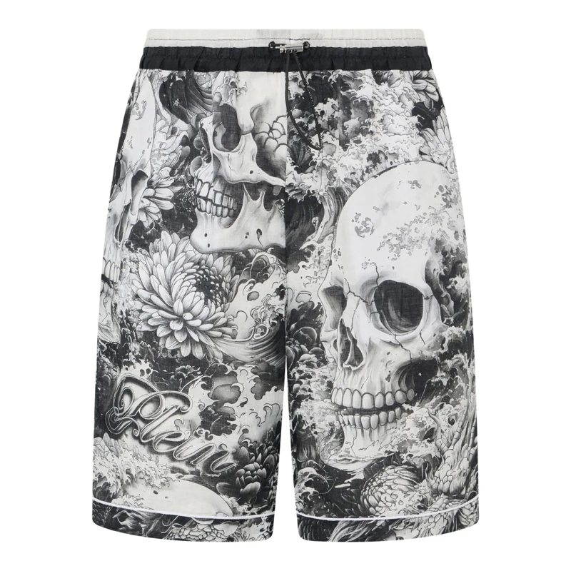 Philipp Plein Shorts Linen Bowling Shorts All-Over Ceramic schwarz