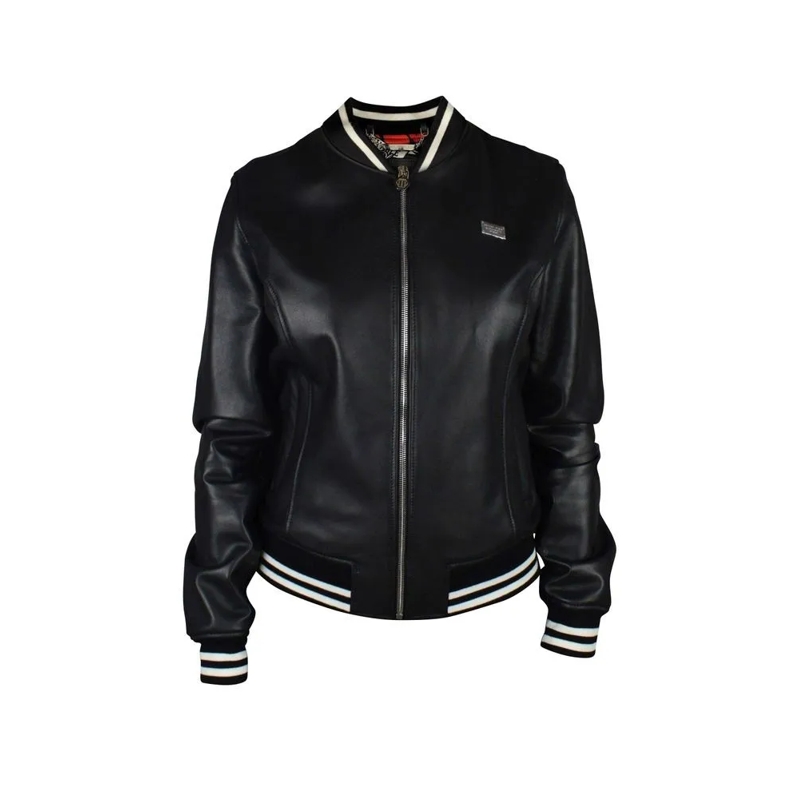 Philipp Plein Bomberjacke Leather Bomber Jacket With Heart Black