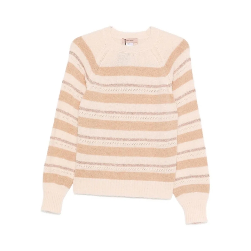 Twin-Set Pull Beige And Cream Striped Knit Sweater Neutrals