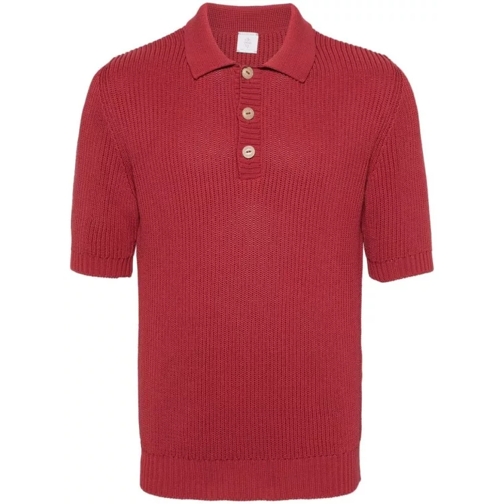 Eleventy Fisherman's-Knit Red Polo Shirt Red 