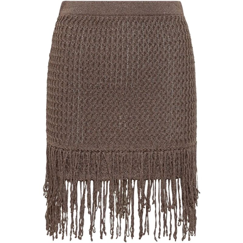 Pinko Minirock Gonna in Maglia con Frange taupe