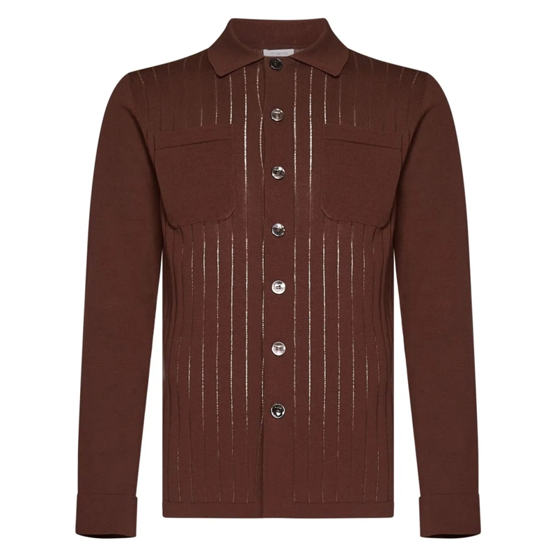 Malo Hemd Brown Knit Button-Up Shirt Brown