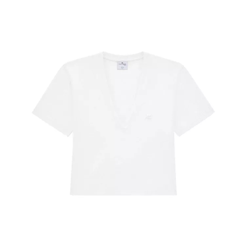 Courrèges V Neck Cropped T-Shirt White 