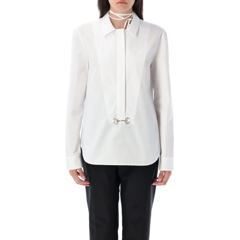 Gucci Overhemd Cotton Poplin Shirt With Horsebit White