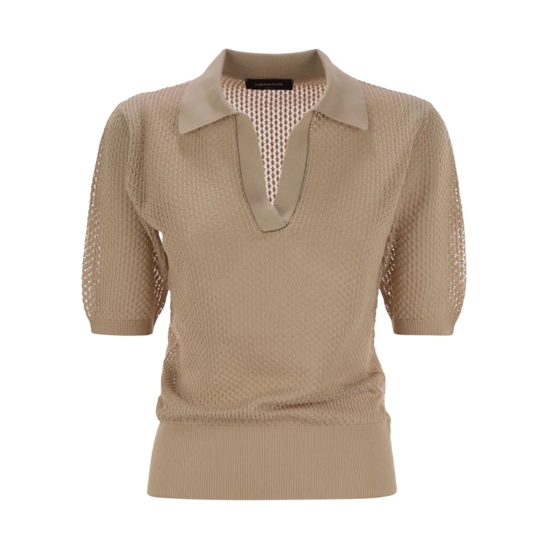 Fabiana Filippi Trui Polo Shirt With Diamond Thread Brown