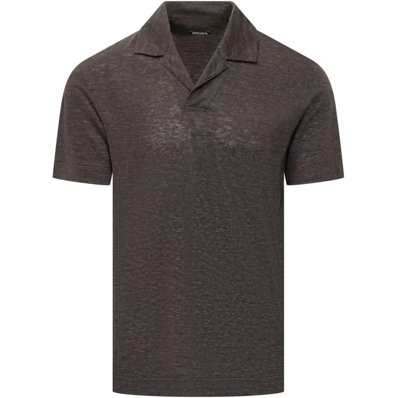 Zegna Polo Polo a Maniche Corte con Collo Aperto braun