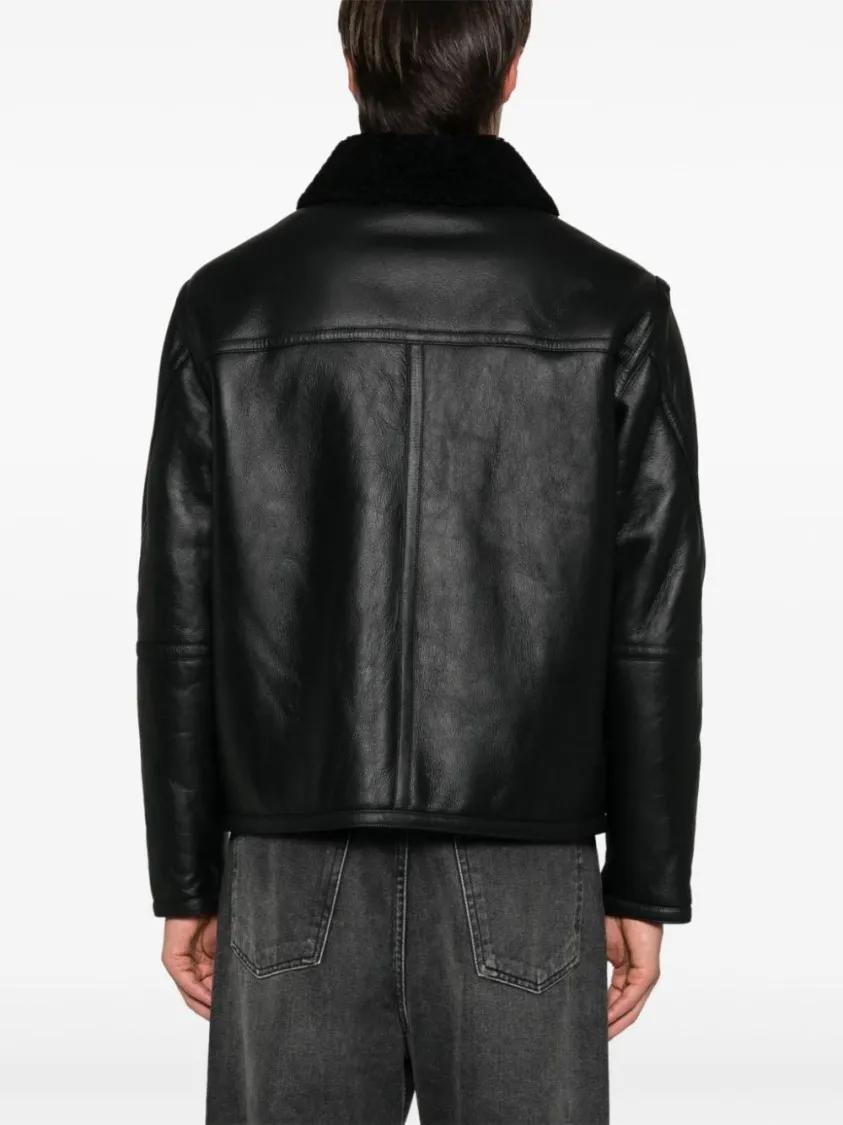 Calvin Klein Black Leather Shearling Jacket Black Lederjacken