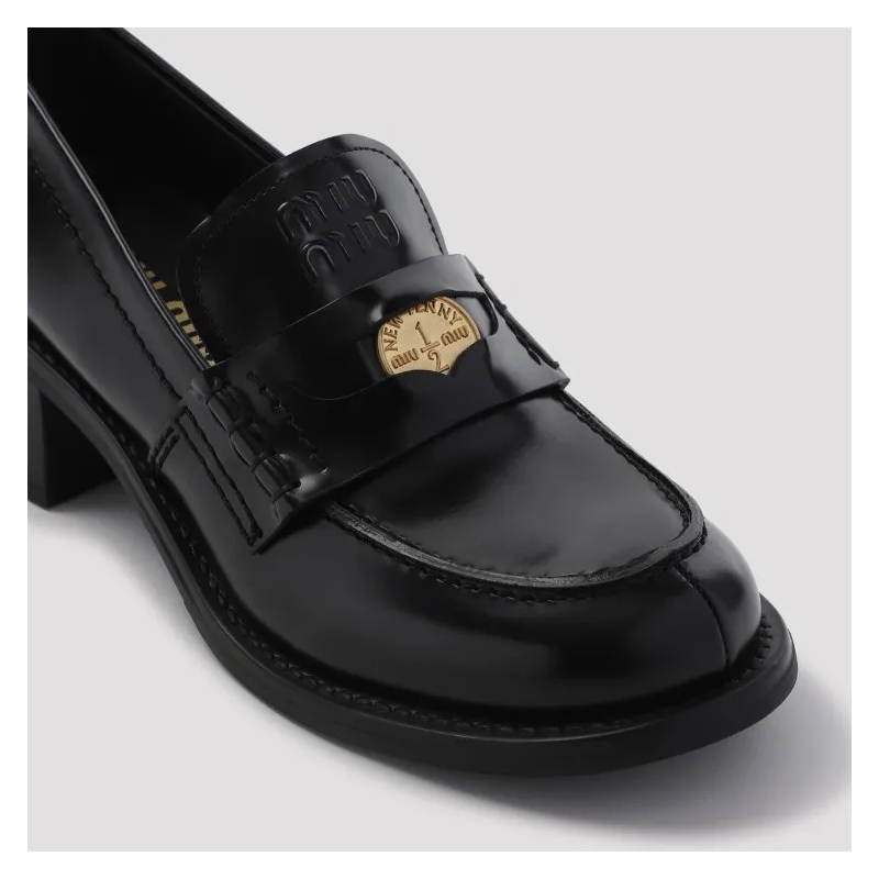 Miu Miu Loafer Black Calf Leather Loafers Black(Image 7)