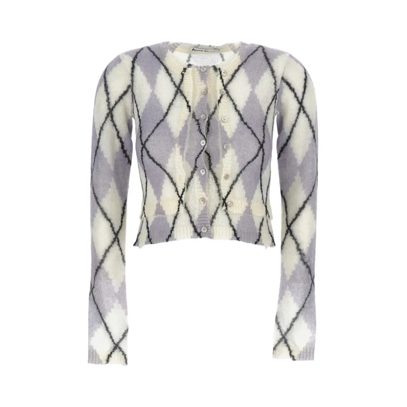 Acne Studios Pullover Cropped Argyle Sweater White