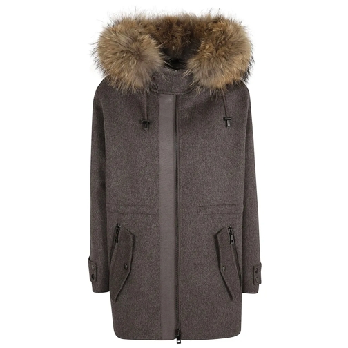 P.A.R.O.S.H. Parka-Mäntel Wool Parka With Fur-Trimmed Hood Brown