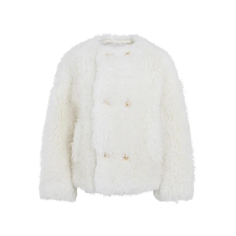 Celine  Textured Double-Breasted Wool Coat White