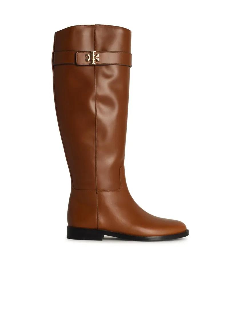 Tory Burch Stiefel - Lock Ridin%27 Brown Leather Boots - Gr. 6 - in Braun - für Damen