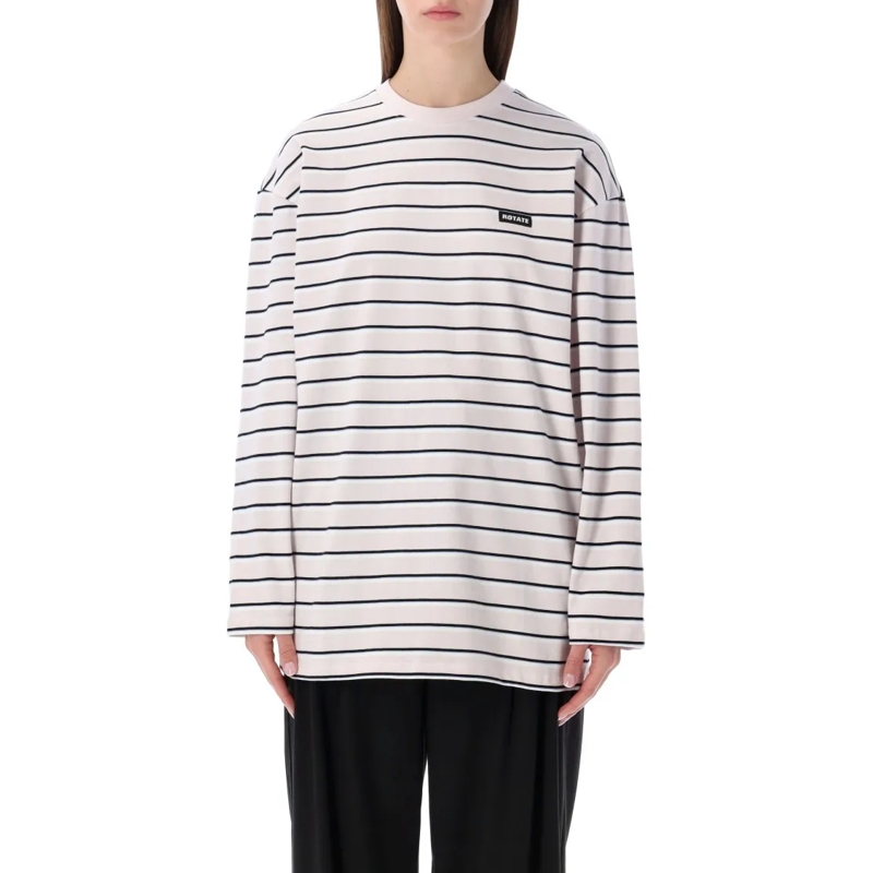 Rotate Top met lange mouwen Horizontal Striped Organic Cotton Long Sleeve T-Sh Neutrals
