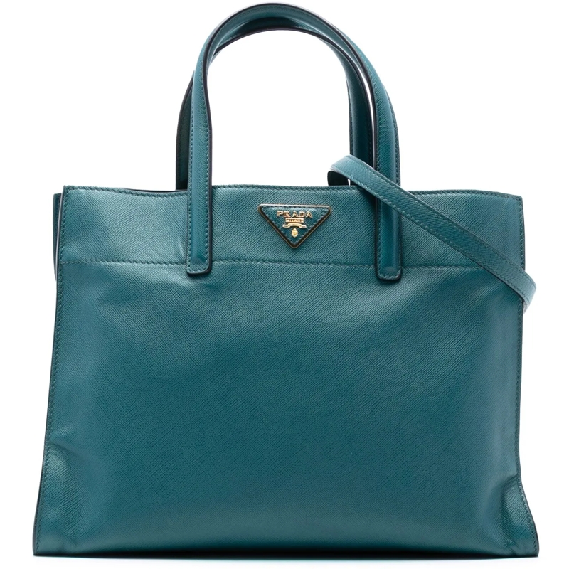 Prada Schultertasche Saffiano Soft Triple Pocket Tote blau