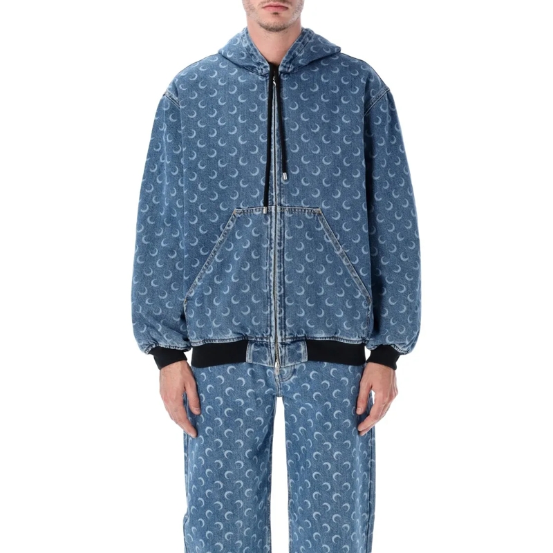 Marine Serre Jeansjacke Moon Laser Blue Denim Padded Jacket Blue
