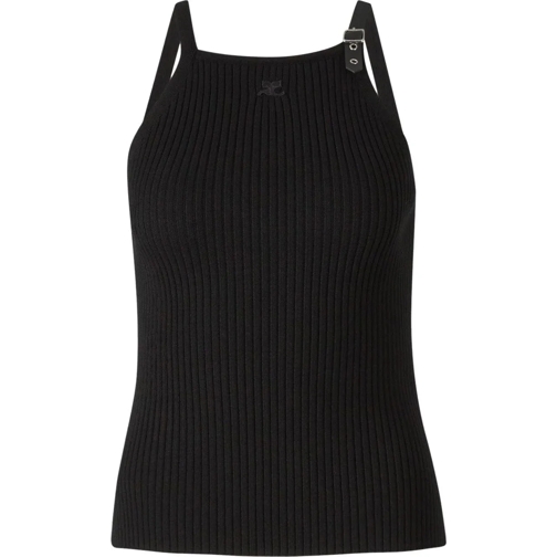 Courrèges T-Shirts Ribbed Knit Top schwarz