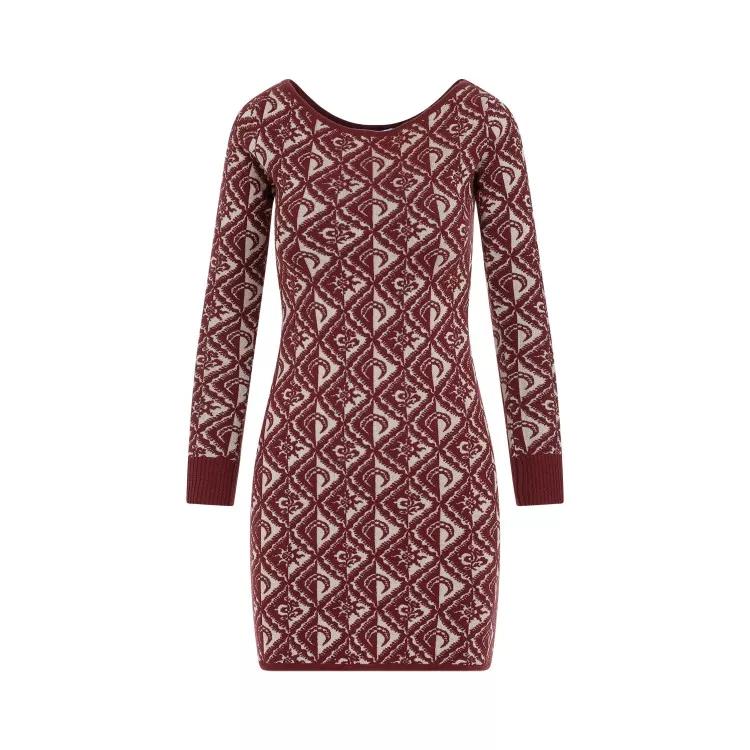 Marine Serre - Moon Diamant Knit Jacquard Burgundy Wool Mini Dres - Größe S - bordeaux