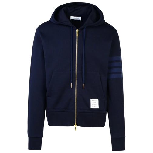 Thom Browne 4-Bar' Navy Cotton Hoodie Blue Huvtröja