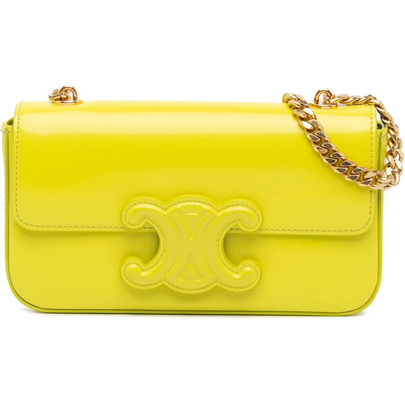 Celine Schultertasche Calfskin Cuir Triomphe Chain Shoulder Bag gelb
