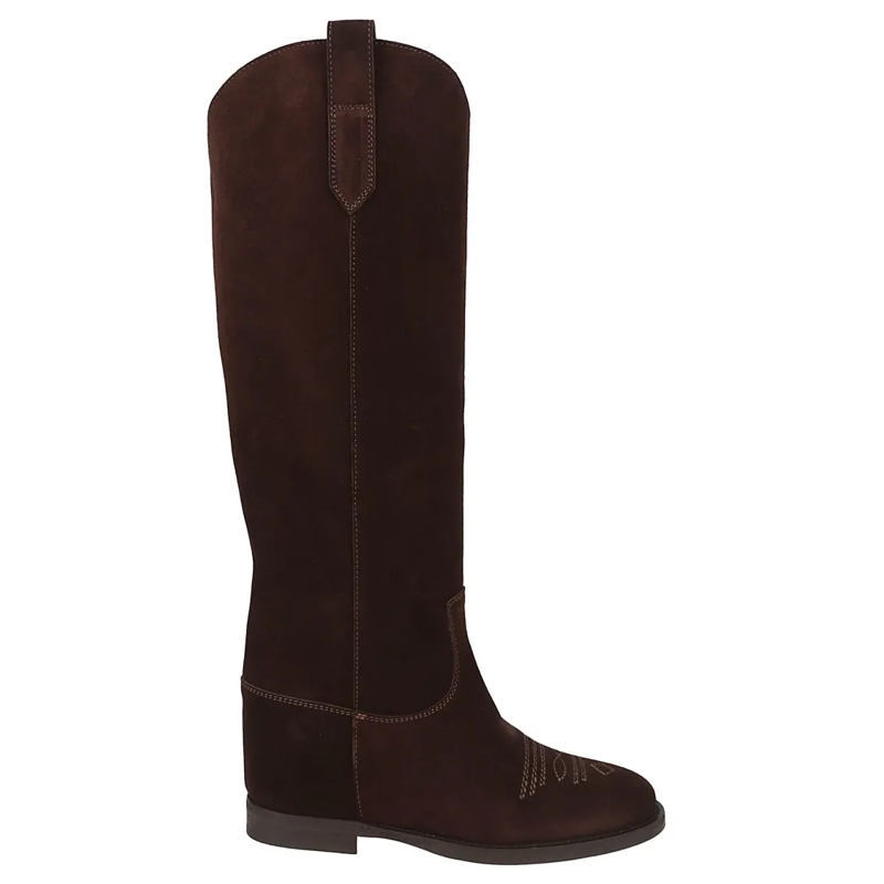 Via Roma 15 Bottes Tall Suede Boots With Internal Wedge Brown