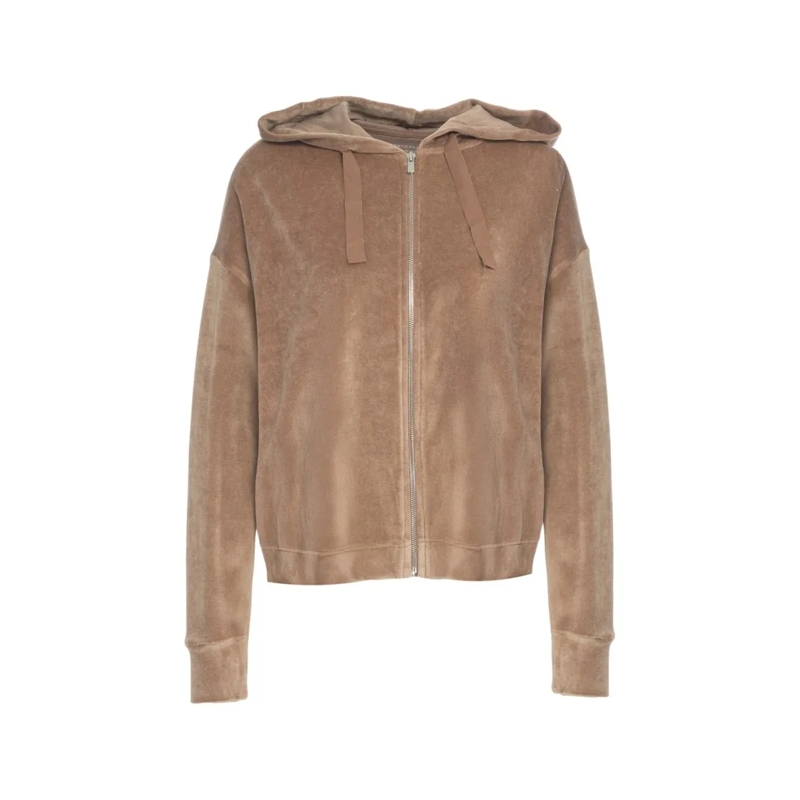 Majestic Filatures  Oversized Velvet Hoodie With Zip Closure Neutrals