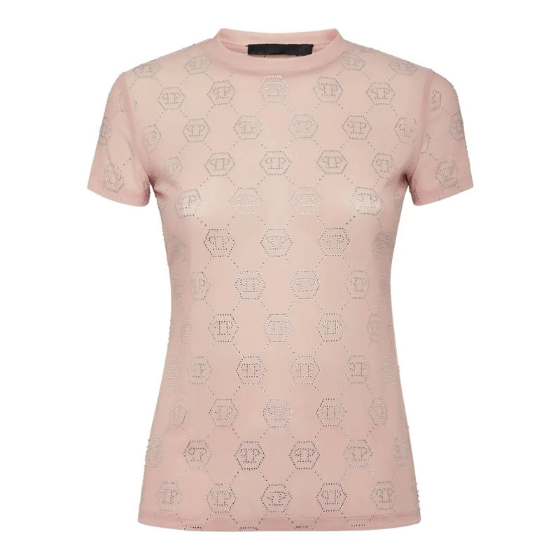 Philipp Plein T-Shirt T-Shirt Slim Fit Monogram Mit Schmucksteinen nude