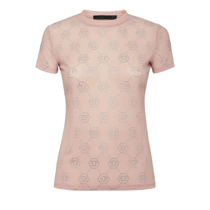 Philipp Plein T-Shirt T-Shirt Slim Fit Monogram Mit Schmucksteinen nude