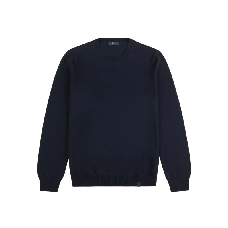 Fay Trui Refined Crew Neck Sweater In Deep Navy Wool Blue
