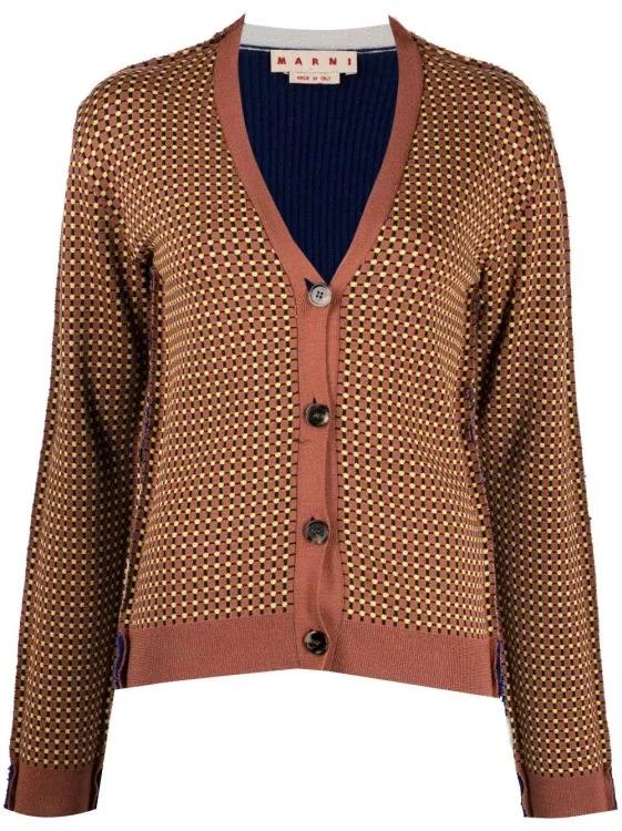 Thumbnail - Marni - Graphic-Print V-Neck Cardigan - Größe 42 - braun