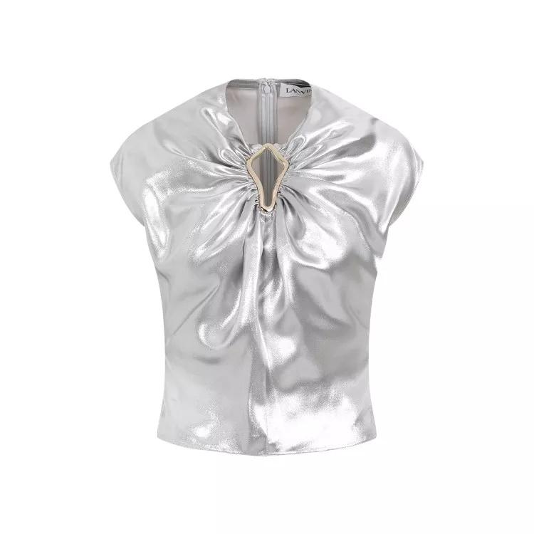 Lanvin - Silver Draped Summer Top - Größe 36 - silberfarben