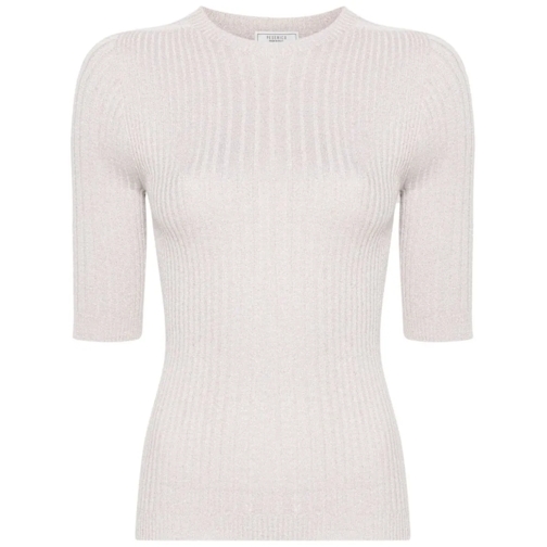 Peserico Beige Ribbed Short-Sleeved Sweater Neutrals Pull