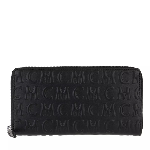 MCM MCM Monogramme Leather Zip Wallet Large Black Portemonnaie mit Zip-Around-Reißverschluss