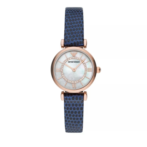 Emporio Armani Zweihand-Lederuhr Blue Quartz Horloge
