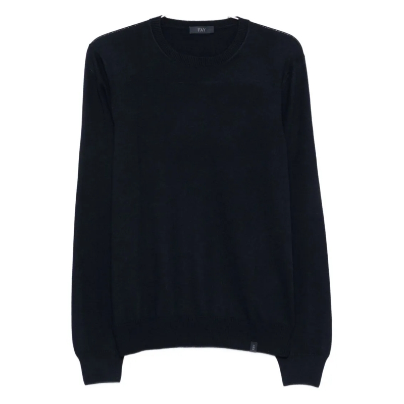 Fay Pullover Crew Neck Virgin Wool Sweater In Deep Blue Black