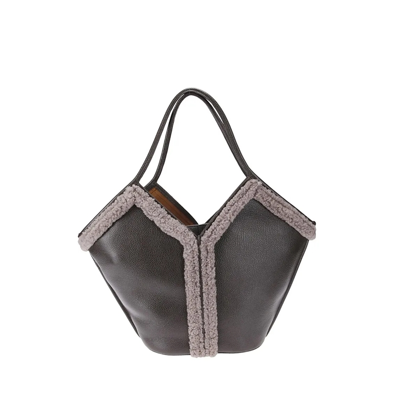 Hereu Schoudertas Calella Curly Shearling Trims Bag Brown
