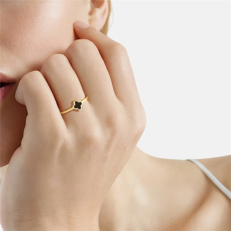 Glanzstücke München Ring Edelstahl Ring Achat Kleeblatt gold(Image 2)