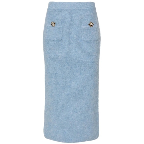 Self Portrait Fine-Knit Midi Skirt Blue Midi Rokken