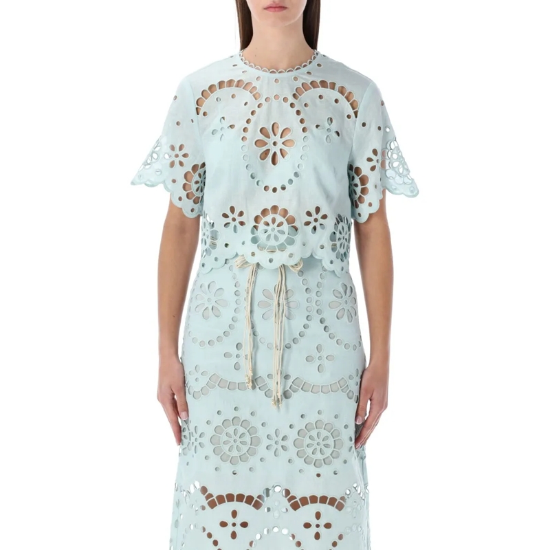 Zimmermann Top Awaken Light Blue Broderie Anglaise Top Blue