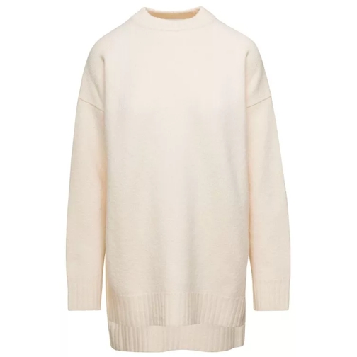Jil Sander Oversized White Crewneck Sweater With Shorter Hem  Neutrals 