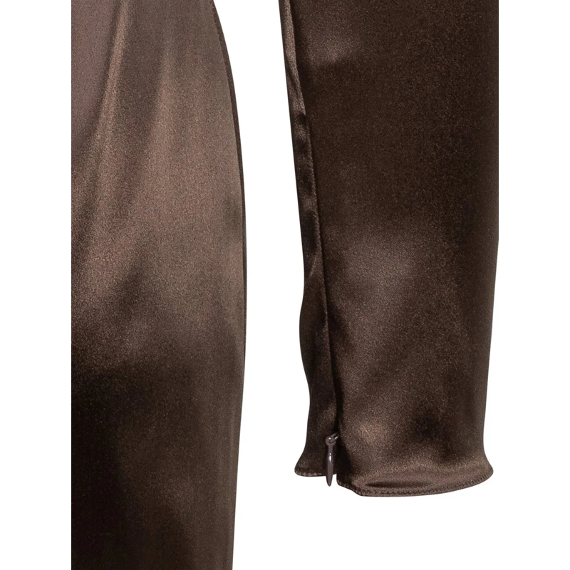 Dolce&Gabbana Midikleid Abito Dolce & Gabbana in Raso a Maniche Lunghe braun(Image 4)