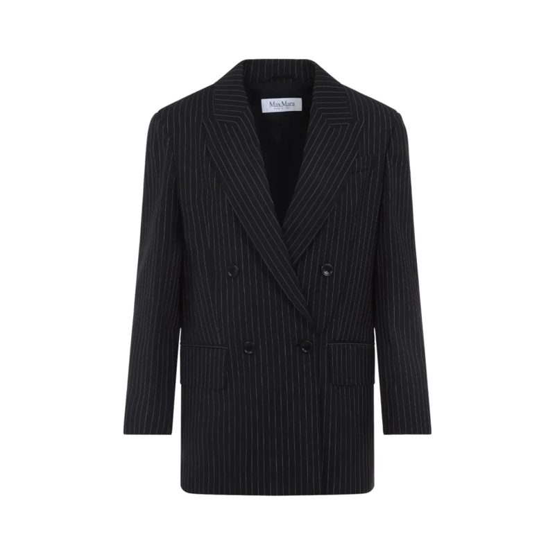 Max Mara Blazer Double-Breasted Wool Jacket With Pinstripe Design Black