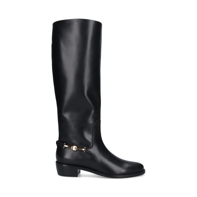 Salvatore Ferragamo Bottes Tall Smooth Black Leather Boots Black