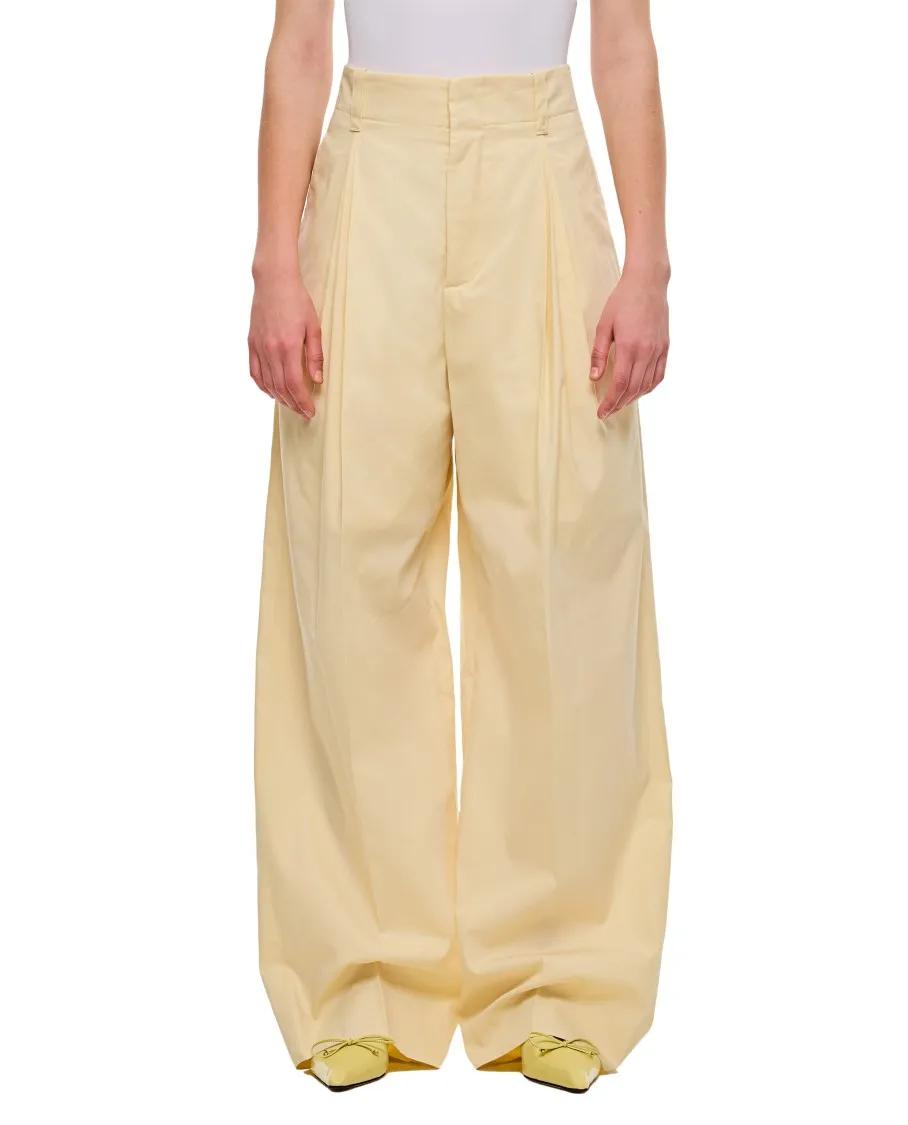 Thumbnail - Bottega Veneta - Wide Silk And Cotton Trousers - Größe 42 - beige