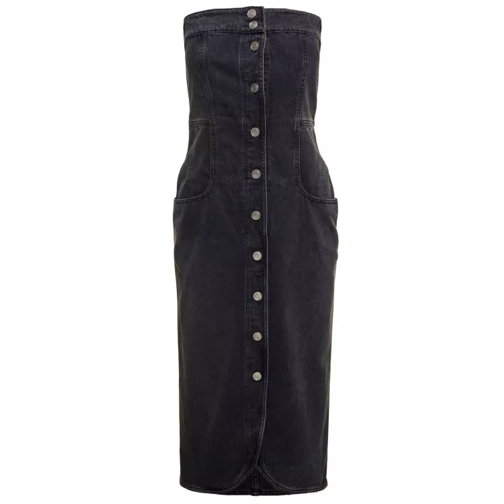 Isabel Marant Dark Grey Strapless Midi Dress With Branded Button Black 