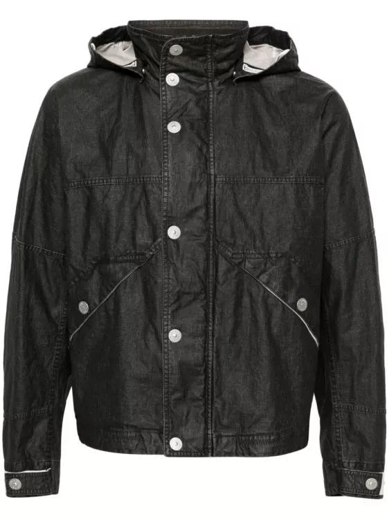 Stone Island - Logo-Print Hooded Linen Jacket - Größe M - black