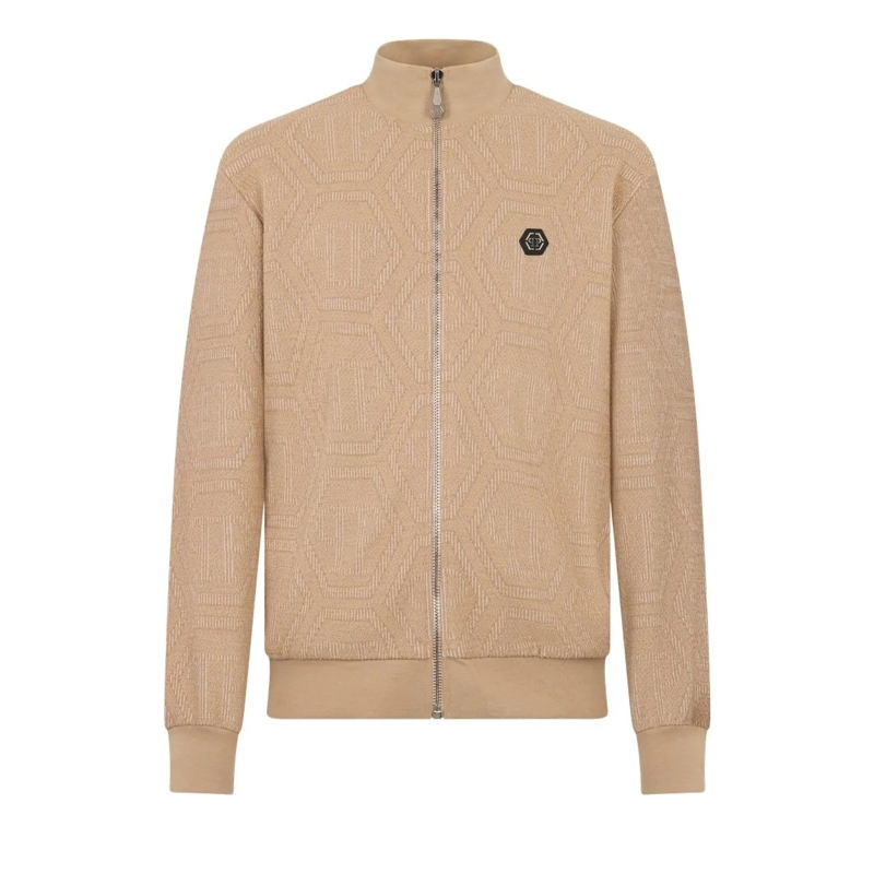 Philipp Plein Blouson Jacquard Tracksuit Jacket Monogram beige