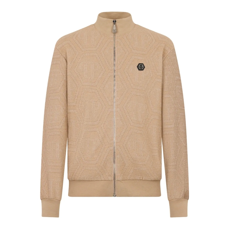 Philipp Plein Daunenjacke Jacquard Tracksuit Jacket Monogram beige