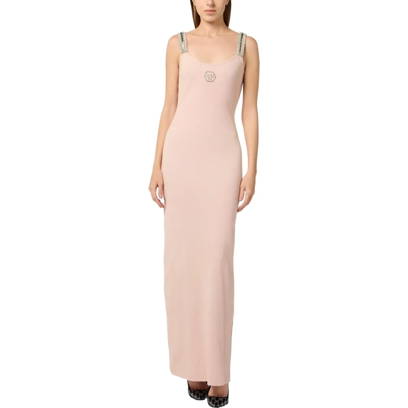 Philipp Plein Maxikleid Long Tank Dress Strass Hexagon rose(Image 4)